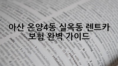 아산 온양4동 실옥동 렌트카 보험 완벽 가이드